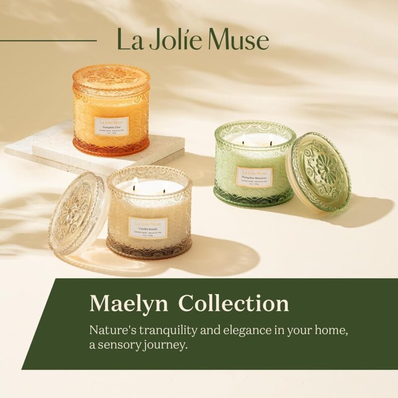 LA JOLIE MUSE Vanilla Candle, Scented Candles for Home, Large 2-Wick Soy Candles, Candle Gifts for Women & Men, Luxury Jar Candles, 60 Hours Long Burning, Vanilla Bomb, 12oz - Image 6