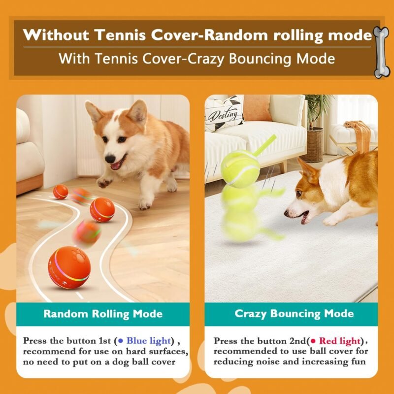 PetDroid Interactive Dog Toys Dog Ball,[2025 Newly Upgraded] Durable Motion Activated Automatic Rolling Ball Toys for/Small/Medium/Large Dogs,USB Rechargeable (Orange) - Image 2
