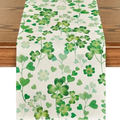 Artoid Mode Clover Shamrock Leaves St. Patrick's Day Table Runner, Seasonal Spring Kitchen Dining Table Decoration for Home Party Decor 13x120 Inch