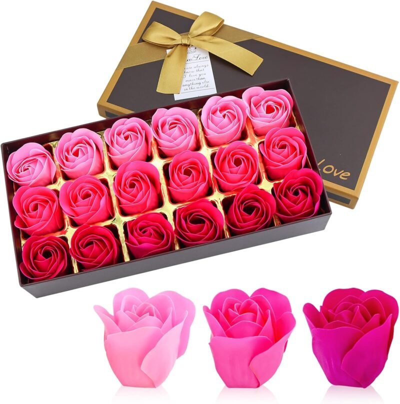 Floral Scented Bath Soap Rose Flower Petals, JIALEEY Plant Essential Oil Rose Soap Set Guest Soap Shaped Petals Best Gifts Ideas for Her Women Teens Girls Mom Birthdays, 18 PCS Pink