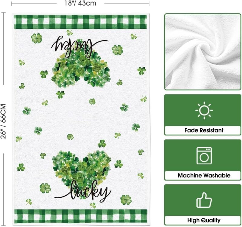 Artoid Mode Buffalo Plaid Shamrock St. Patrick's Day Kitchen Towels Dish Towels, 18x26 Inch Farmhouse Spring Decoration Hand Towels Set of 4 - Image 6
