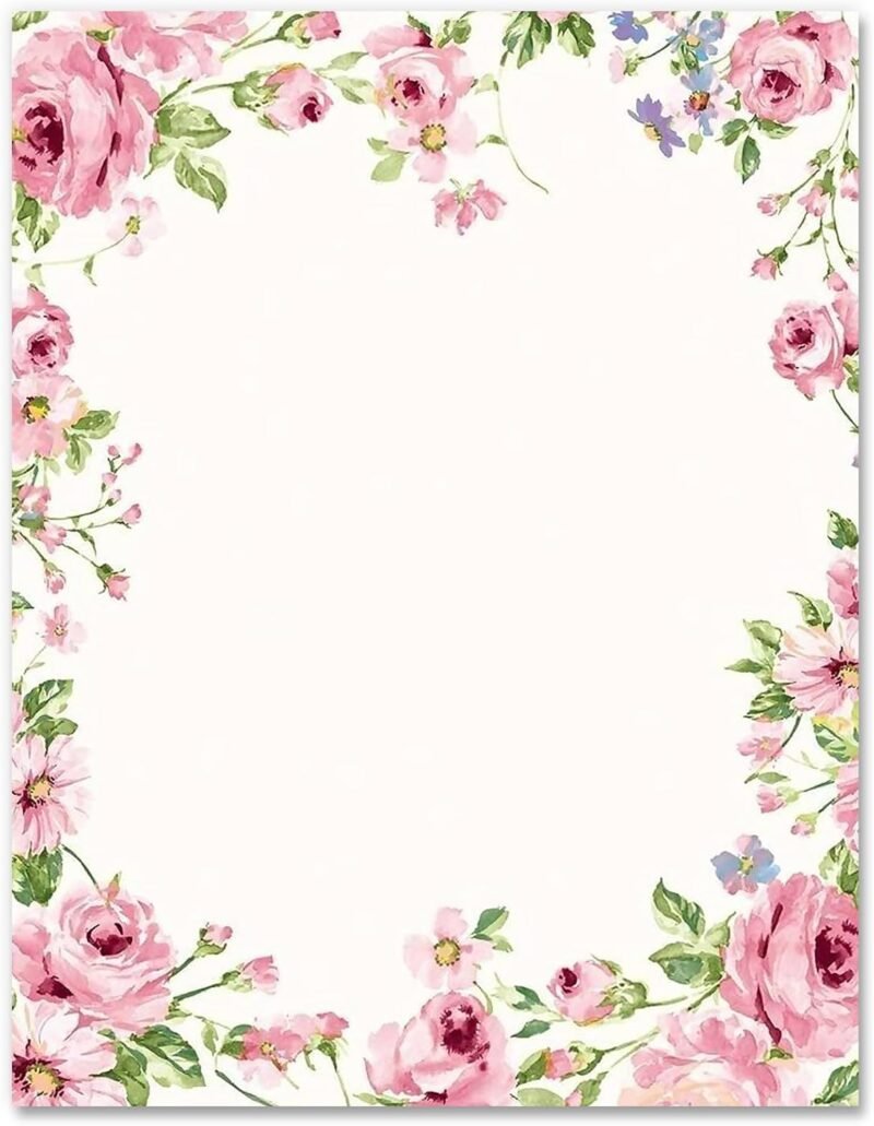 AnyDesign 60 Sheets Floral Stationery Letterhead Paper Pink Flower Blossom Letter Paper Spring Writing Paper Notes Greeting Paper for Wedding Birthday Invitation Office Printing, 8.5 x 11 Inch