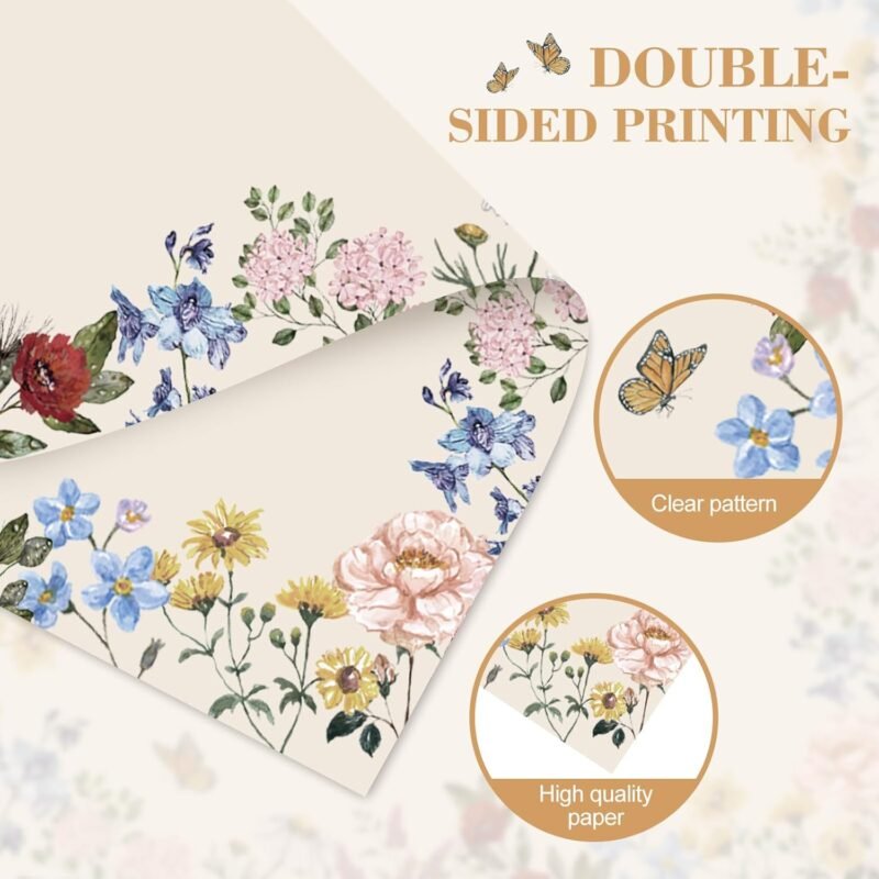 AnyDesign 80 Pack Floral Stationery Letterhead Paper Vintage Floral Letter Paper Wildflower Writing Paper Notes Greeting Paper for Wedding Birthday Invitation Office Printing Supplies, 8.5 x 11 Inch - Image 3