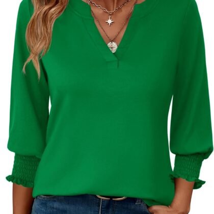 LOMON Women's 2025 Fashion Tops 3/4 Length Sleeve Business Casual Blouses Summer Tees Shirts