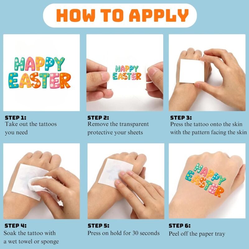 50 PCS Easter Temporary Tattoos for Kids Women, Easter Bunny Egg Chick Baskets Cute Tattoos Stickers Waterproof Face Body Fake Tattoos for Easter Party Favor Decorations Supplies 4 Sheets - Image 6