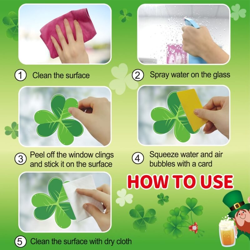 St Patricks Day Decorations, 119 PCS Extra Large Shamrock Stickers Window Clings Decor, St Patricks Day Accessories, Reusable Saint Party Supplies for Home Office School - Image 7