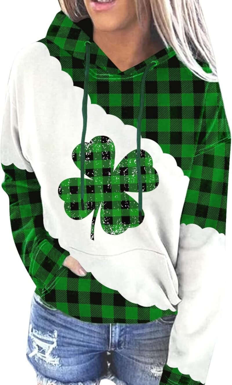 For G and PL Women's St. Patrick's Long Sleeve Shamrock Hoodie with Pockets