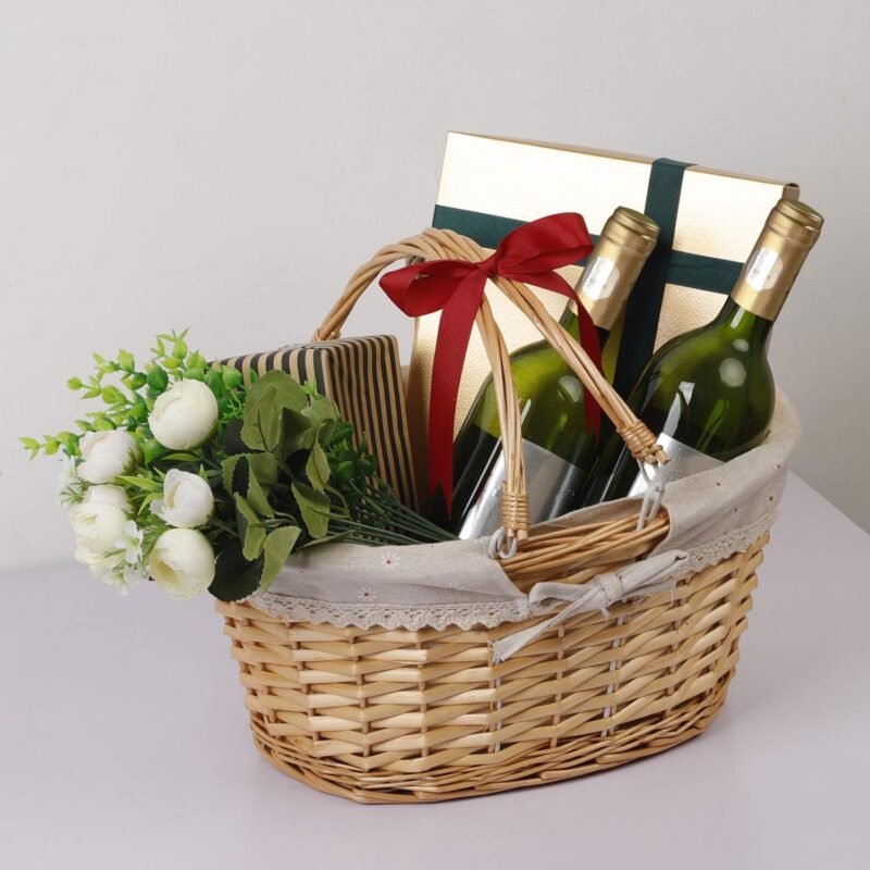 KINJOEK 2 Packs Wicker Woven Basket, 13" x 9" x 4.8" Multipurpose Natural Willow Basket with Handle Premium Linen Cotton Cloth Lining for Storage and Decoration, Natural - Image 5