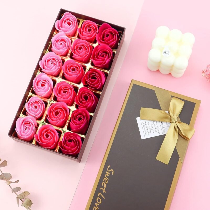 Floral Scented Bath Soap Rose Flower Petals, JIALEEY Plant Essential Oil Rose Soap Set Guest Soap Shaped Petals Best Gifts Ideas for Her Women Teens Girls Mom Birthdays, 18 PCS Pink - Image 4