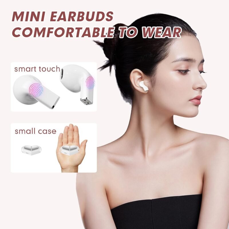 Pink Heart Wireless Earbuds for Girls Kids, Cute Small Mini Tiny Invisible Earbuds Wireless Bluetooth for Small Ears Canals Women Rose Gold Kawai Blue Tooth Ear Buds for iPhone Android - Image 4