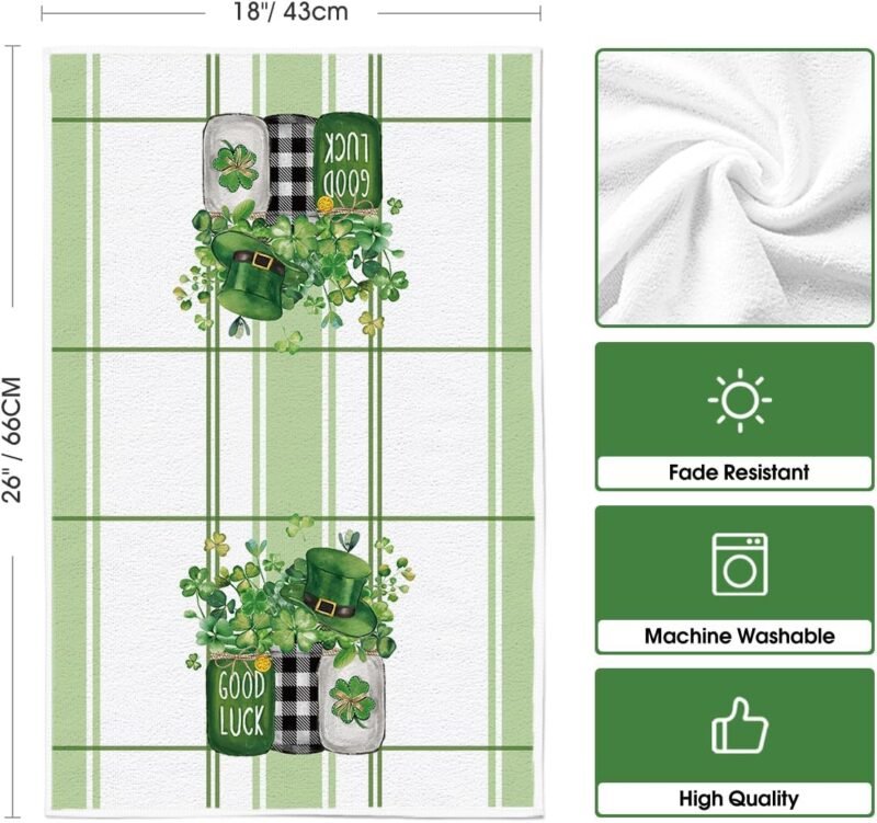 Artoid Mode Truck Hat Lucky Shamrock Bottles St. Patrick's Day Kitchen Towels Dish Towels, 18x26 Inch Farmhouse Spring Decoration Hand Towels Set of 2 - Image 6