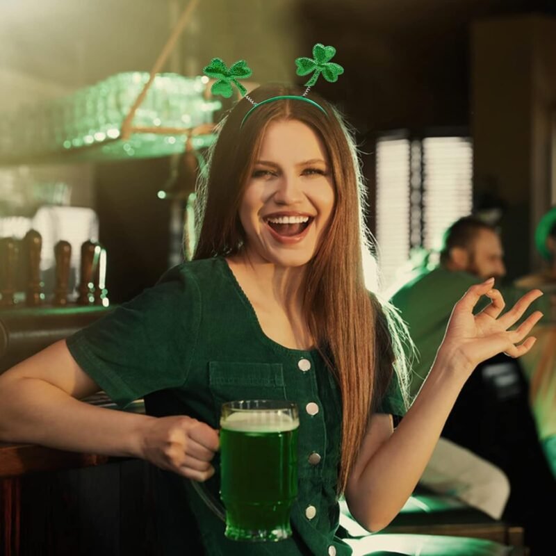 2 Pieces St Patrick's Day Shamrock Headbands Green Clover Plain Hair Hoops Band Head Boppers Irish Party Costume Accessories - Image 5