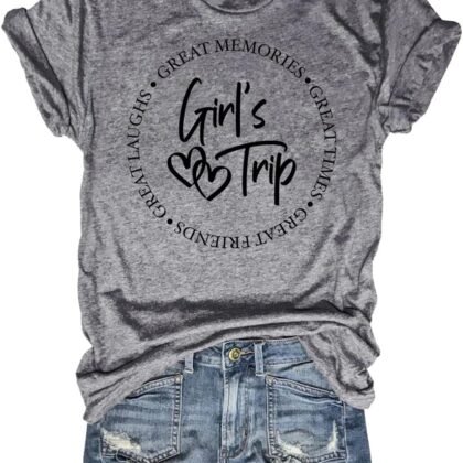 Qbily Girl's Weekend Shirt Matching Bestie Friends Vacation Trip Party Graphic Tees Tops for Women