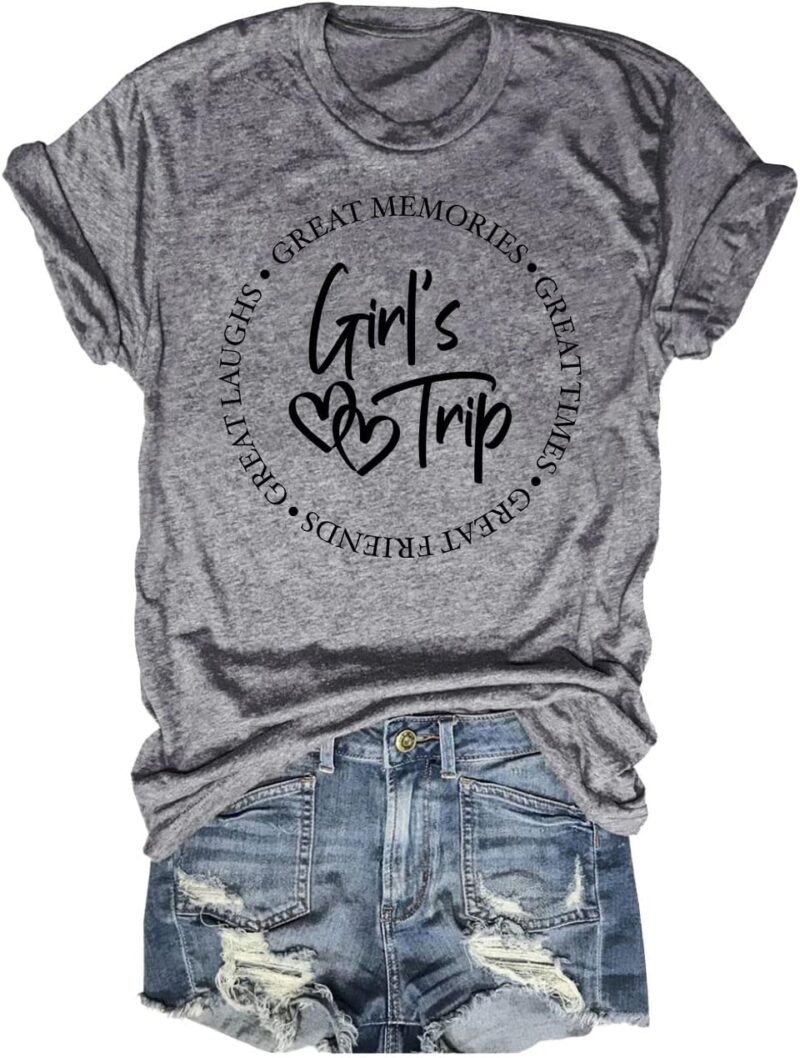 Qbily Girl's Weekend Shirt Matching Bestie Friends Vacation Trip Party Graphic Tees Tops for Women