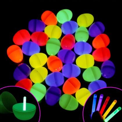 Amy & Benton 144 Easter Glow Eggs with 288 Mini Glow Sticks for Kids-Easter Eggs Glow in the Dark Egg Hunt Game Bulk Party Favors Boys Girls Classroom Prizes Decorations