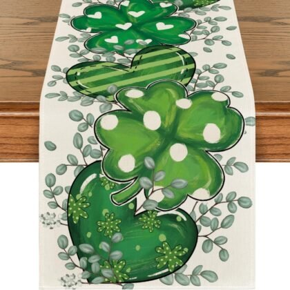 Artoid Mode Shamrock Eucalyptus Heart St. Patrick's Day Table Runner,Seasonal Spring Kitchen Dining Table Decoration for Home Party Decor 13x60 Inch