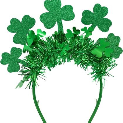 Needzo Saint Patrick's Headband Clover Leaf Bopper Green Glittery Hair Accessory, One Size Fits Most