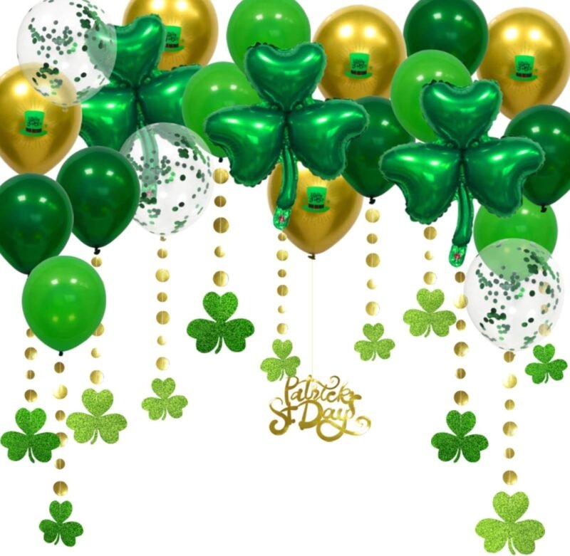Cheerland St Patricks Day Balloon Arch St Patrick Party Decoration Glitter Lucky Clover Green Gold Shamrock Balloon Irish Balloons Garland Set Party Decorations Hanging Party Favors -Pack of 33