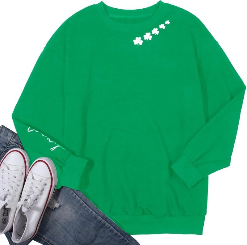 FLOYU St Patricks Day Sweatshirt Women Lucky Clover Pullover Irish Sweatshirts Saint Patrick's Shamrocks Long Sleeve Shirt - Image 4