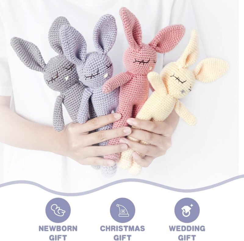 Moni's Choice Easter Baby Stuffed Animal Bunny Rabbit Handmade Plush Easter Stuffed Animal Knitted Doll Baby Sleep Toy Newborn Gift Handmade(Grey) - Image 5