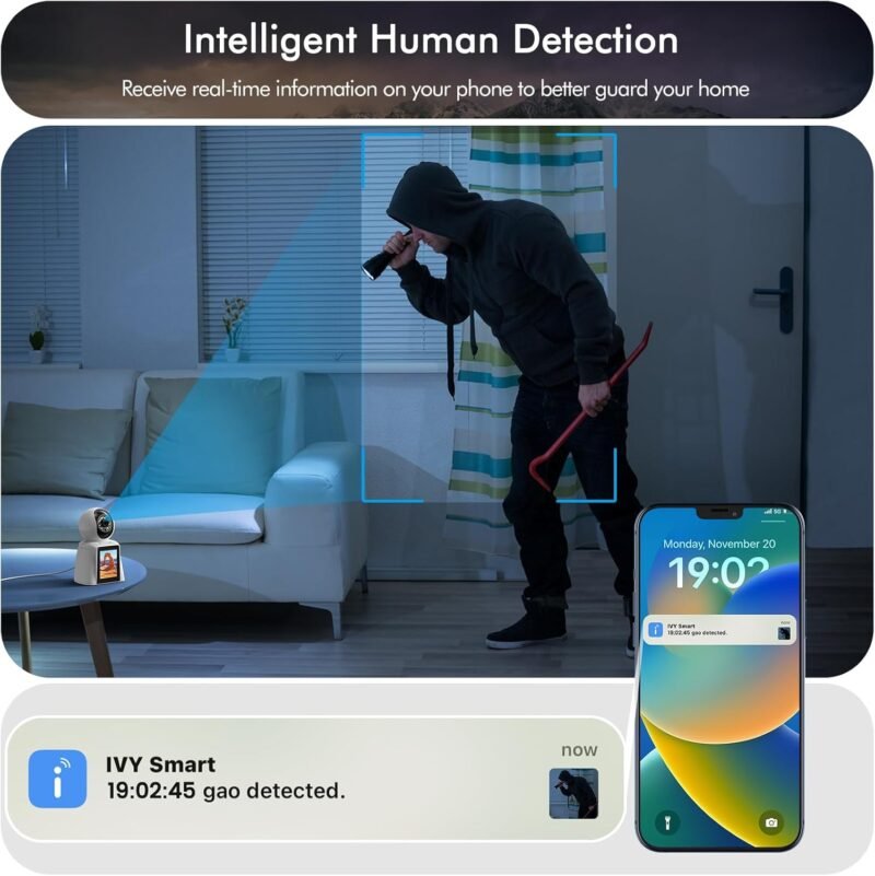 Home Two Way Audio & Video Camera, 2.8" Indoor 2K Cameras for Baby & Elderly Care, Pet/Dog/Cat Cam, AI Siren Security, Night Vision, Phone App, 2.4Ghz WiFi - Image 5