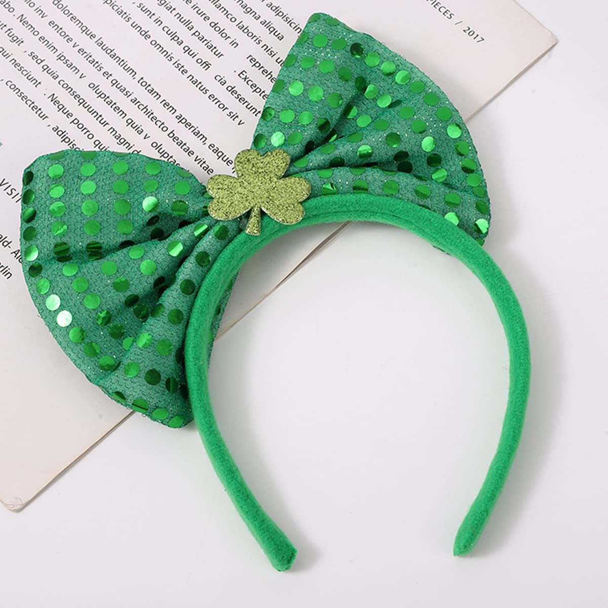 St. Patrick's Day Headband Green Sequins Bowknot Headbands Patrick's Day Hair Hoops Shamrock Clover Headband Leprechaun Hat Headpieces Festival Costume Accessories for Women and Girls - Image 2