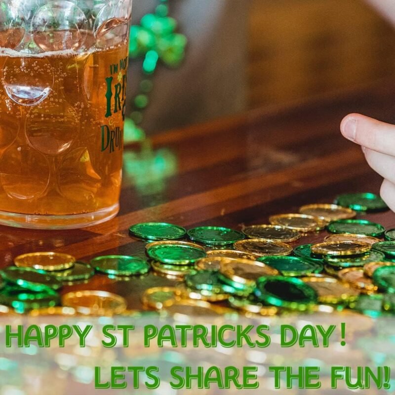 DINESIL St. Patrick's Day Gold Coins, 120 Pieces Gold Green Lucky Coins Plastic Shamrock Leprechaun Coins, 3-Leaf Clover Coin Table Scatter Decoration for St. Patrick's Day Party Favors - Image 6