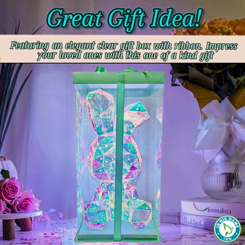 LED Holographic Rainbow Bunny Night Light - Kids Bedside Lamp, Nursery Decor, Autumn Gift - Image 2
