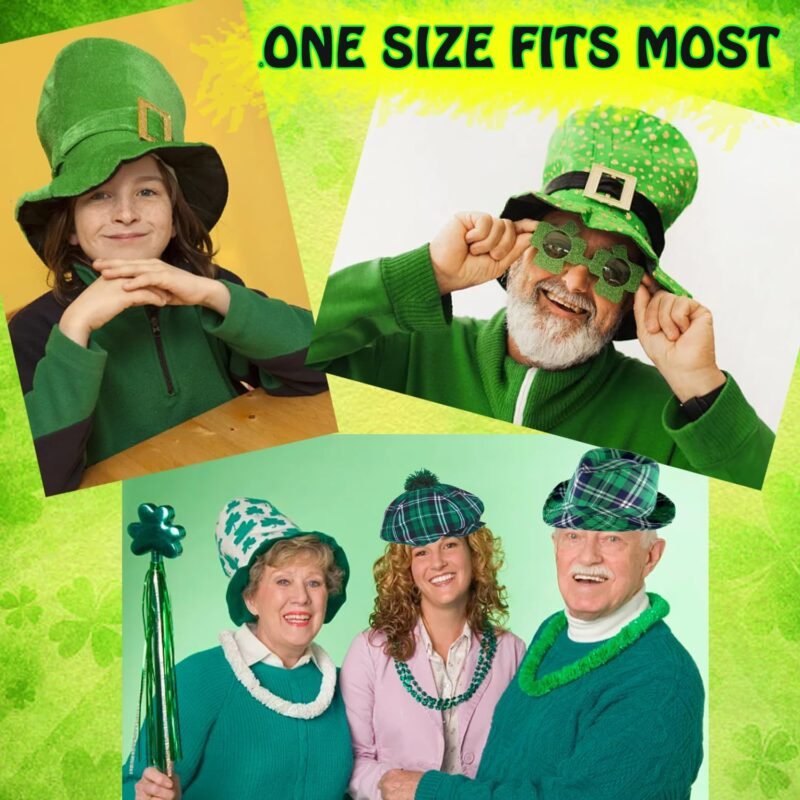12pcs Bulk St. Patrick's Day Party Hats Funny Shamrock Hat St Patricks Day Accessories Funny Green Lucky Irish Topper Hat with Funny St. Paddy's Day Designs for Adults Teens, Fits Most Head Sizes - Image 5