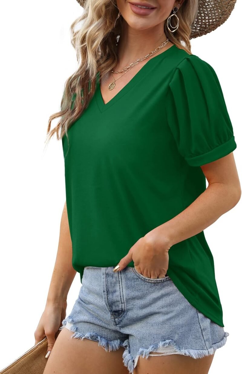 Geifa Womens Summer Tops Puff Short Sleeve V Neck T Shirts Loose Casual Tshirts - Image 3