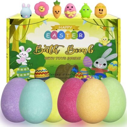 6 Pack Easter Bubble Bath Bombs with Easter Squishy Toys Inside for Kids Girls Boys Easter Basket Stuffers Gifts