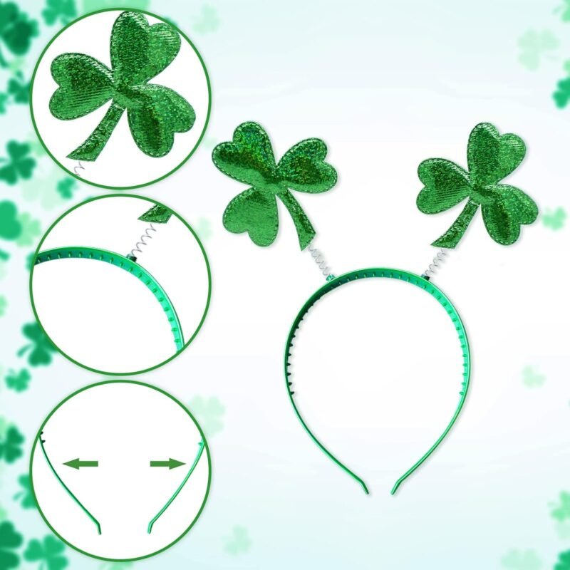 2 Pieces St Patrick's Day Shamrock Headbands Green Clover Plain Hair Hoops Band Head Boppers Irish Party Costume Accessories - Image 3