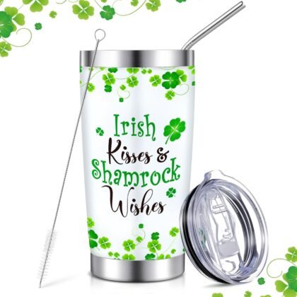 Hoolerry Irish Shamrocks Tumbler Insulated Irish Tumbler St Patrick's Day Cups with Lid and Straw 20 oz Stainless Steel Tumbler Gifts for Women Men Friend Holiday Birthday Home Office Use