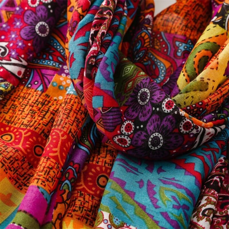 Yeieeo Boho Scarf for Women Lightweight Floral Printed Scarf Fall Winter Fashion Fringed Shawl - Image 5