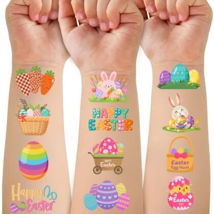 50 PCS Easter Temporary Tattoos for Kids Women, Easter Bunny Egg Chick Baskets Cute Tattoos Stickers Waterproof Face Body Fake Tattoos for Easter Party Favor Decorations Supplies 4 Sheets