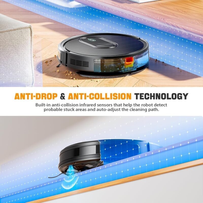 Robot Vacuum and Mop Combo, 2 in 1 Mopping Robotic Vacuum with Schedule, App/Bluetooth/Voice, Max Suction 3200Pa, Self-Charging Robot Vacuum Cleaner, Slim, Ideal for Pet Hair, Hard Floor, Carpet - Image 3