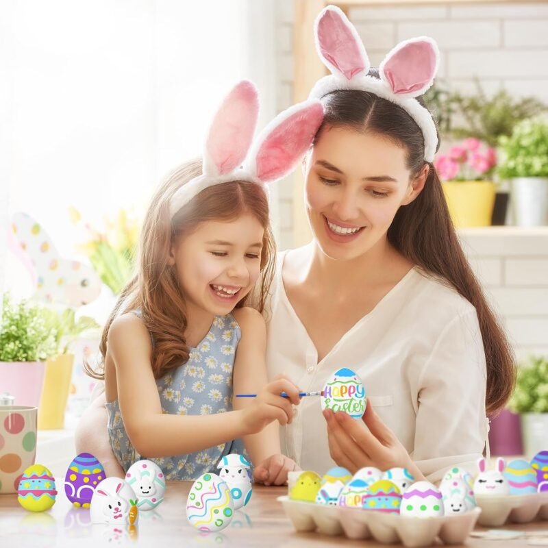 Pasimy 12 Pcs Easter Eggs Painting Kit Paint Your Own White Easter Egg Coloring Craft Kits DIY Basket Stuffers Eggs Art and Craft Kits for Theme Party Creativity Activities - Image 4