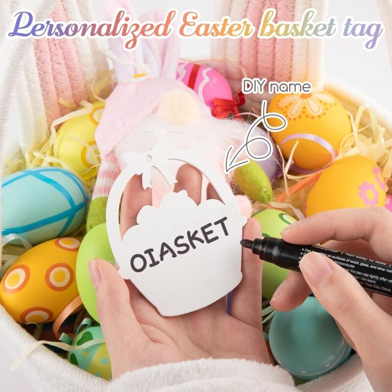 Personalized Easter Basket for Toddler, Woven Baby Easter Gifts basket with Handle, Empty Bunny Egg Basket for Girls Boys Kids, Pink&White - Image 2