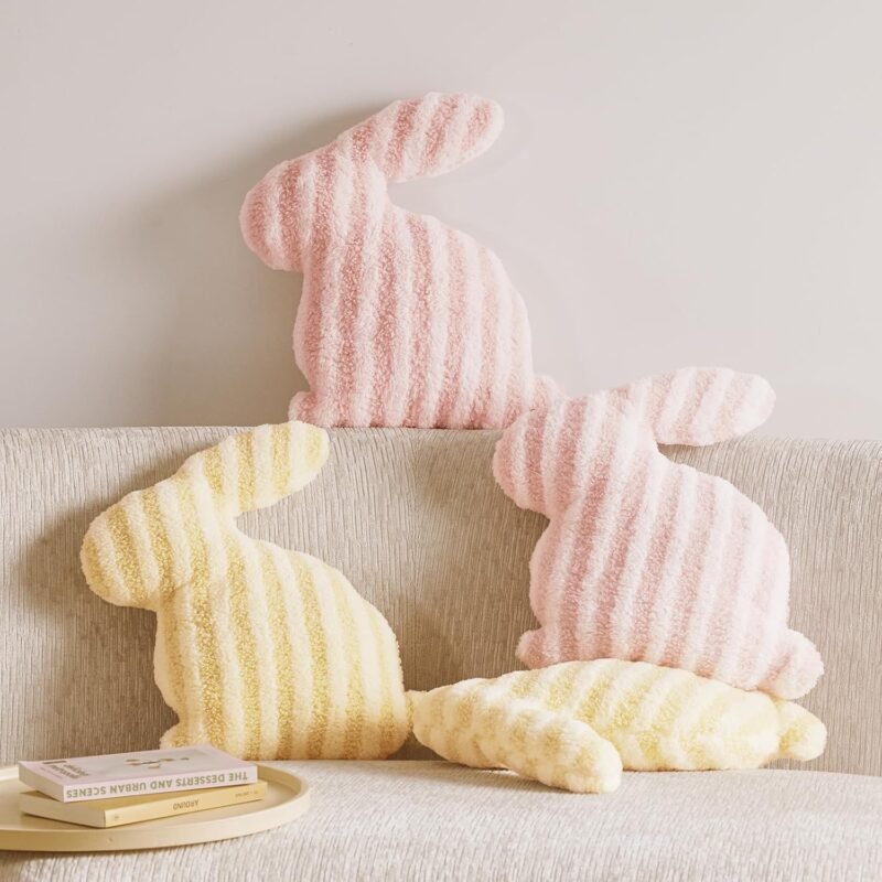 Easter Bunny Shaped Cute Throw Pillow, Decorative Fluffy Pillow for Bed and Couch, Sofa Pillow with Sherpa and Fluff, Pink and White Throw Pillow for Girl Living Room Decor Dorm, 13x15.75in - Image 2