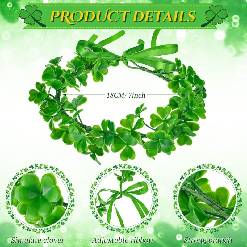 4 Pcs St Patrick's Day Headbands Irish Shamrock Crown Green Garland Clover Fairy Headpiece St. Patrick's Day Accessories for Women Girls Party Supplies - Image 2