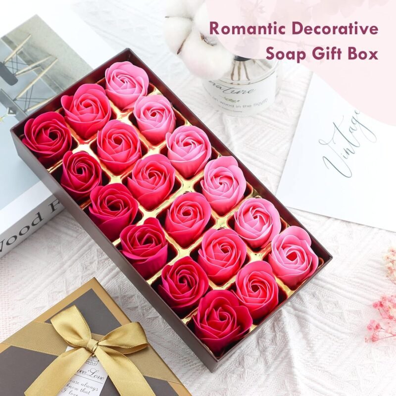 Floral Scented Bath Soap Rose Flower Petals, JIALEEY Plant Essential Oil Rose Soap Set Guest Soap Shaped Petals Best Gifts Ideas for Her Women Teens Girls Mom Birthdays, 18 PCS Pink - Image 5