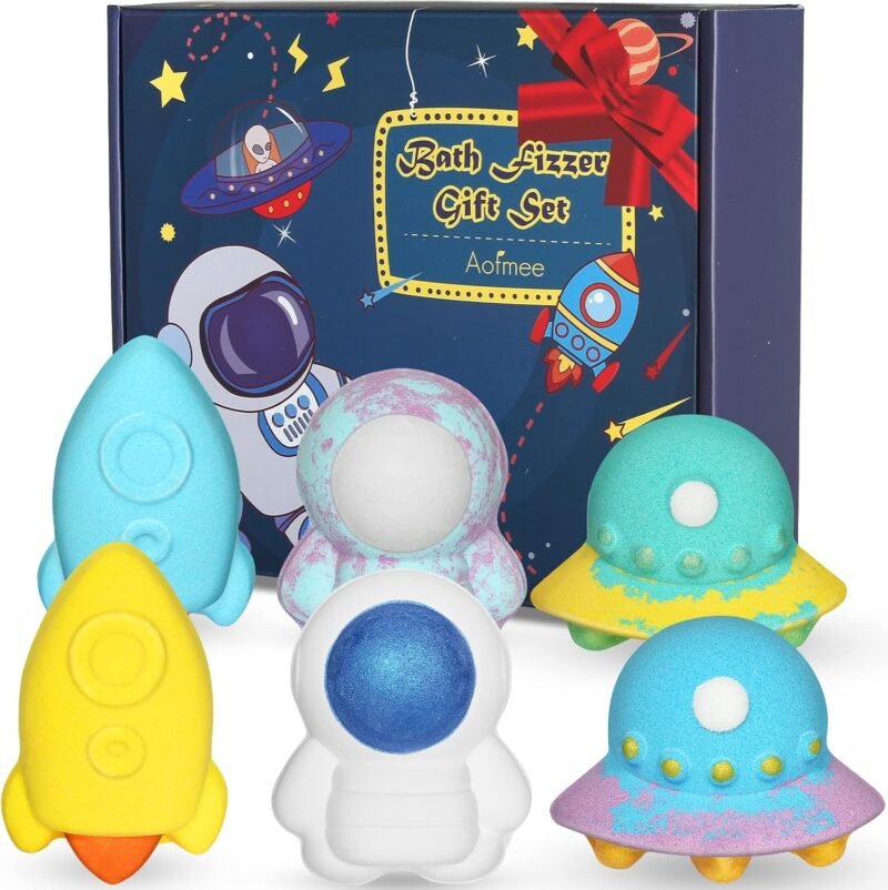 Aofmee Bath Bombs for Kids, Space Themed Kids Bath Bombs for Girls Boys, Easter Birthday Halloween Christmas Valentines Surprise Gift Set for Kids