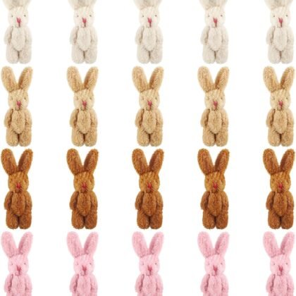 20 Pieces Mini Plush Rabbit Tiny Joint Rabbit 2.4 Inch Small Bunny Doll Soft Bunny Stuffed Animal Toys for Easter Birthday Cake Wedding Decorations Party Favors (Long Plush Style)