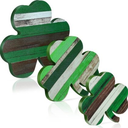St. Patrick's Day Table Wooden Signs 3 Pcs St. Patrick's Table Decor Irish Themed Wooden Shamrock Gnome Decor Green Shamrock Gnome Blocks St. Patrick's Day Lucky Sign for Home Decor (Cool Style)