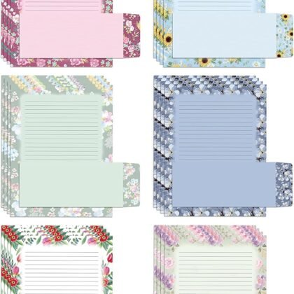 Better Office Products Floral Paper Stationery Set, 100 Piece Set (50 Lined Sheets + 50 Matching Envelopes), Letter Size 8.5 x 11 inch, 6 Designs, Double Sided/Lined Printing Paper,
