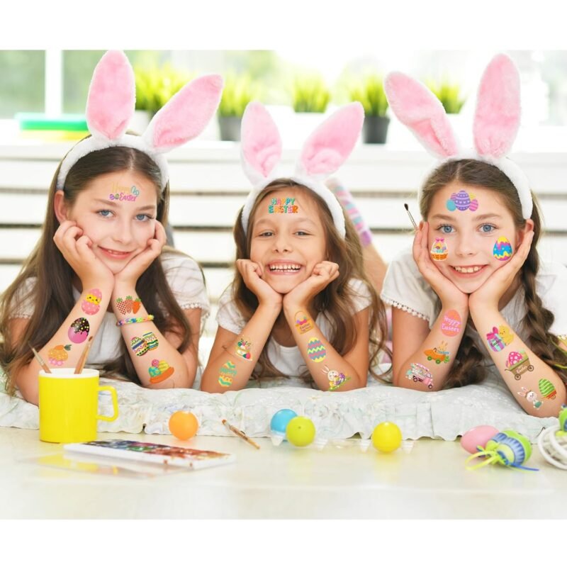 50 PCS Easter Temporary Tattoos for Kids Women, Easter Bunny Egg Chick Baskets Cute Tattoos Stickers Waterproof Face Body Fake Tattoos for Easter Party Favor Decorations Supplies 4 Sheets - Image 4
