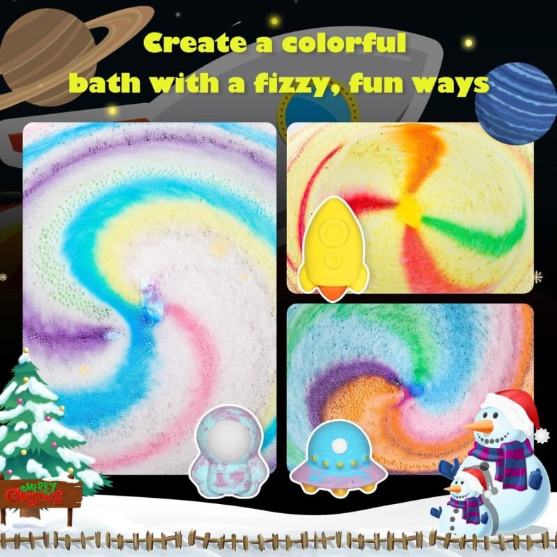 Aofmee Bath Bombs for Kids, Space Themed Kids Bath Bombs for Girls Boys, Easter Birthday Halloween Christmas Valentines Surprise Gift Set for Kids - Image 3