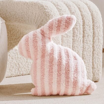 Easter Bunny Shaped Cute Throw Pillow, Decorative Fluffy Pillow for Bed and Couch, Sofa Pillow with Sherpa and Fluff, Pink and White Throw Pillow for Girl Living Room Decor Dorm, 13x15.75in