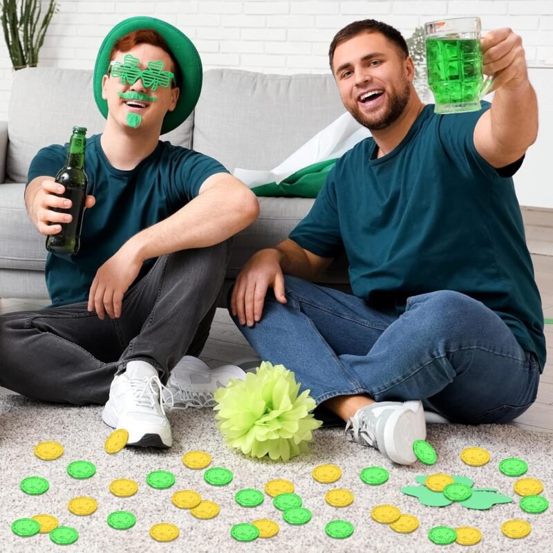 120 PCS St Patricks Day Decorations, 1.4 in Shamrock St Patricks Day Coins, Gold Green Lucky Coins Fake Coins Plastic Coins St Patricks Day Gold Coins, Shamrock Decoration St Patricks Day Party Favor - Image 6
