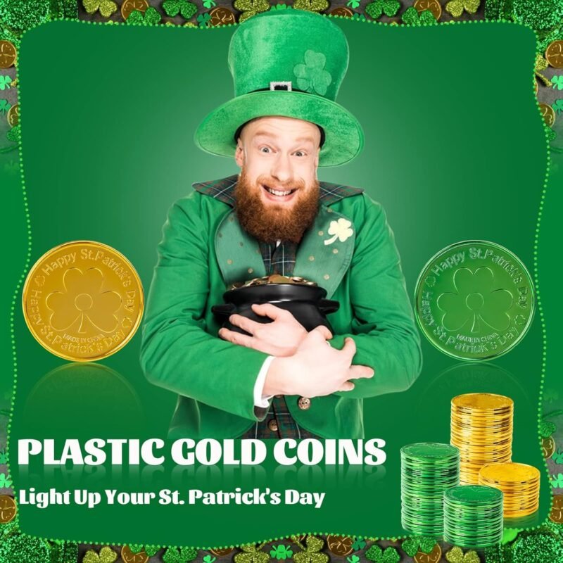 St Patrick's Day Decorations Plastic Gold Coins, 120 Pieces Shamrock Lucky Coins for St Patricks Day Decorations Favors - Image 6